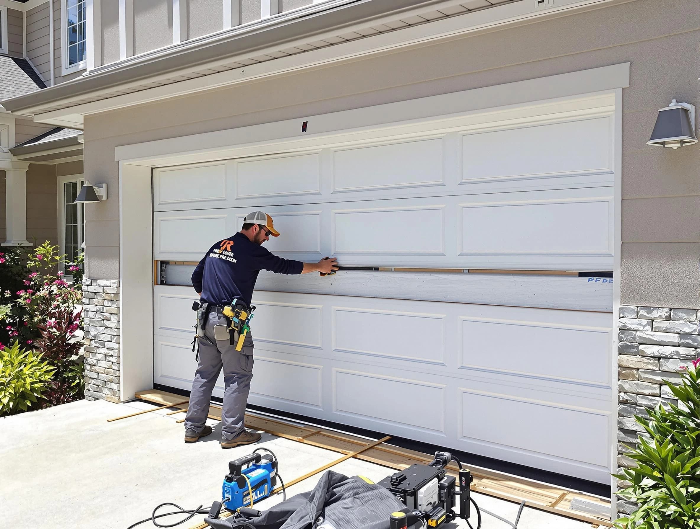 Clarksville Garage Door Repair team performing complete garage door replacement at Clarksville residence