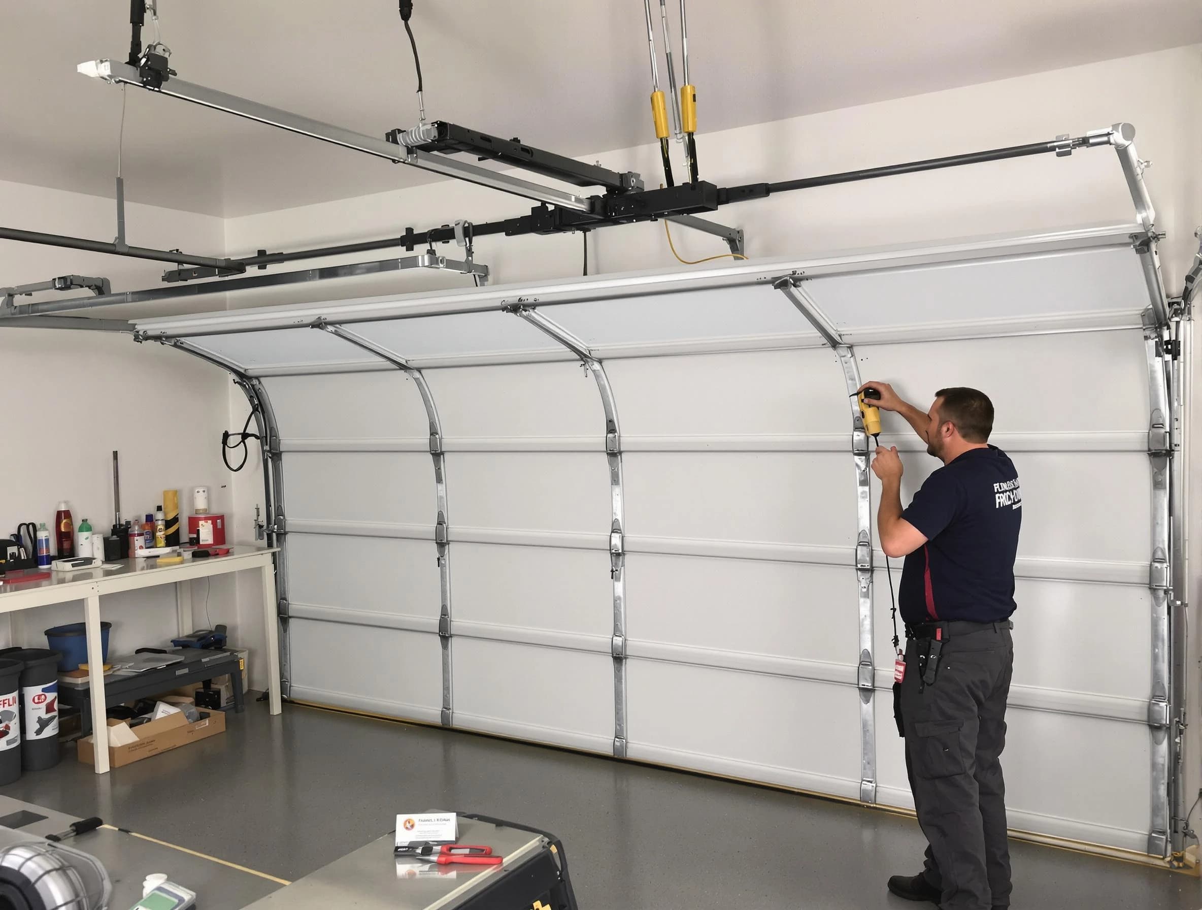 Clarksville Garage Door Repair certified technician performing overhead door system repair in Clarksville