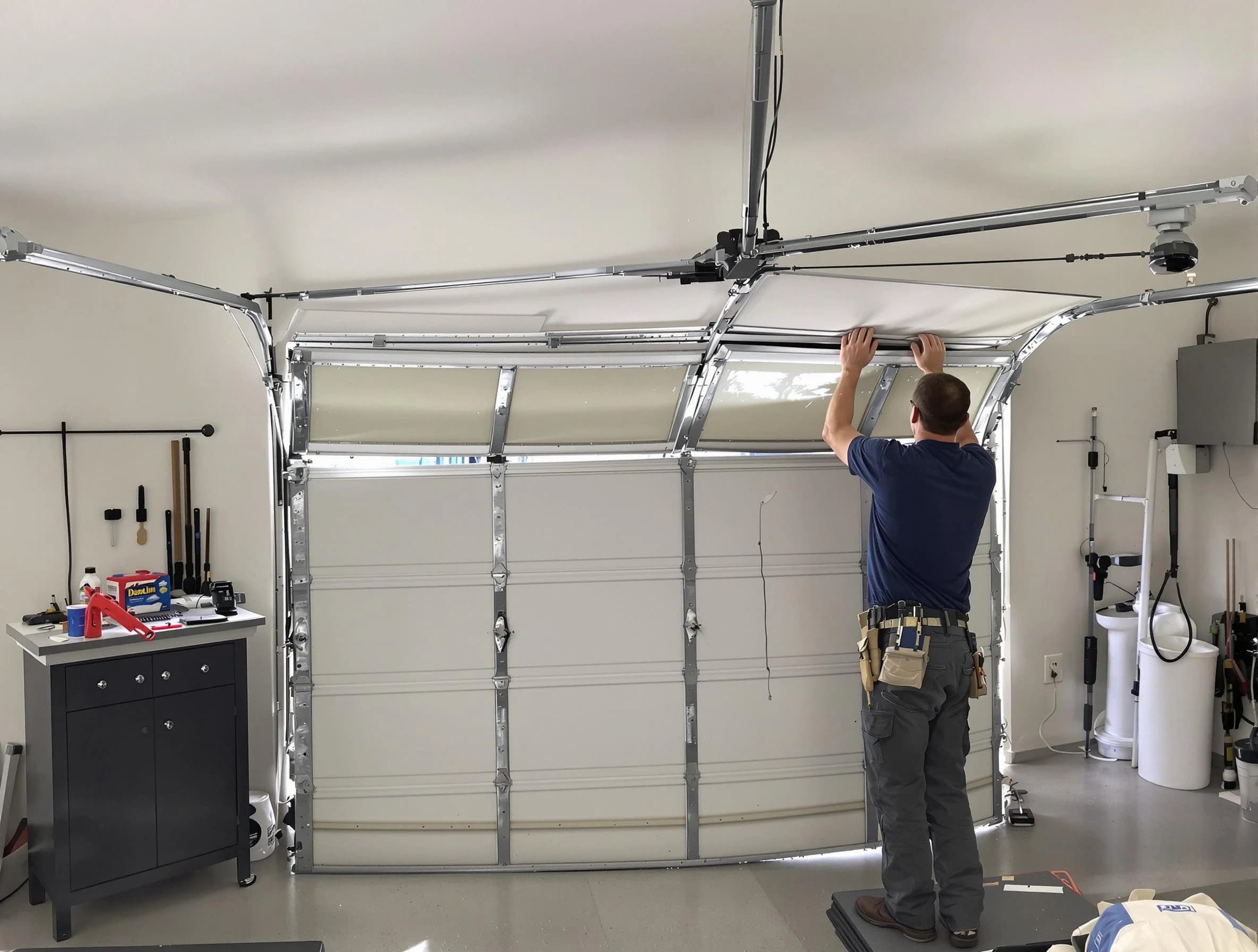 Clarksville Garage Door Repair specialist performing precise section replacement on Clarksville garage door