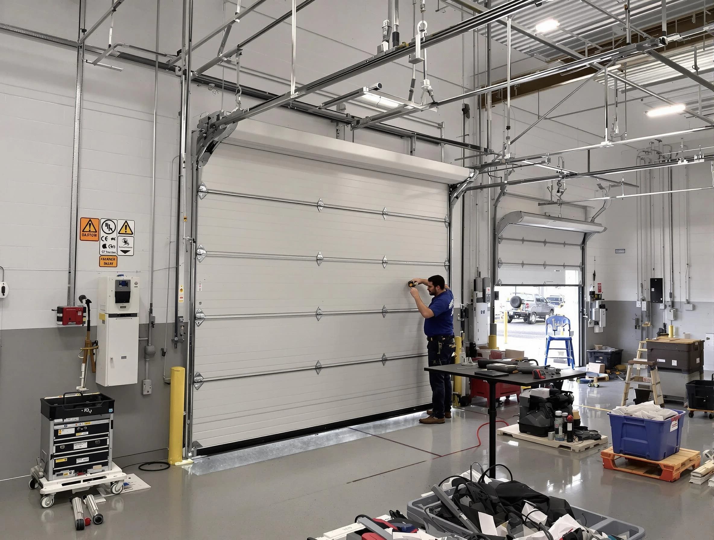 Commercial garage door repair being performed by Clarksville Garage Door Repair expert in Clarksville