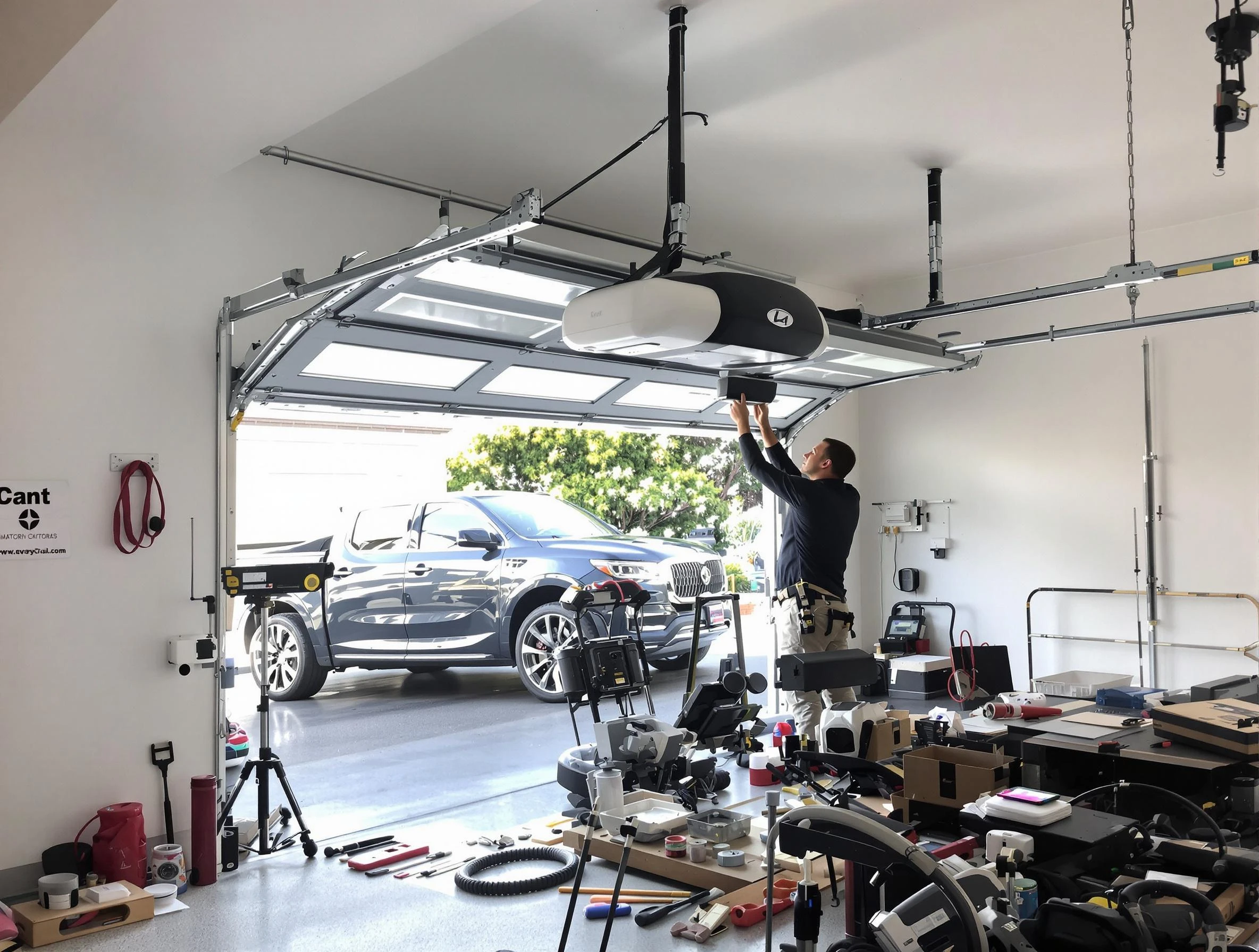 Clarksville Garage Door Repair specialist installing smart garage door opener system in Clarksville home