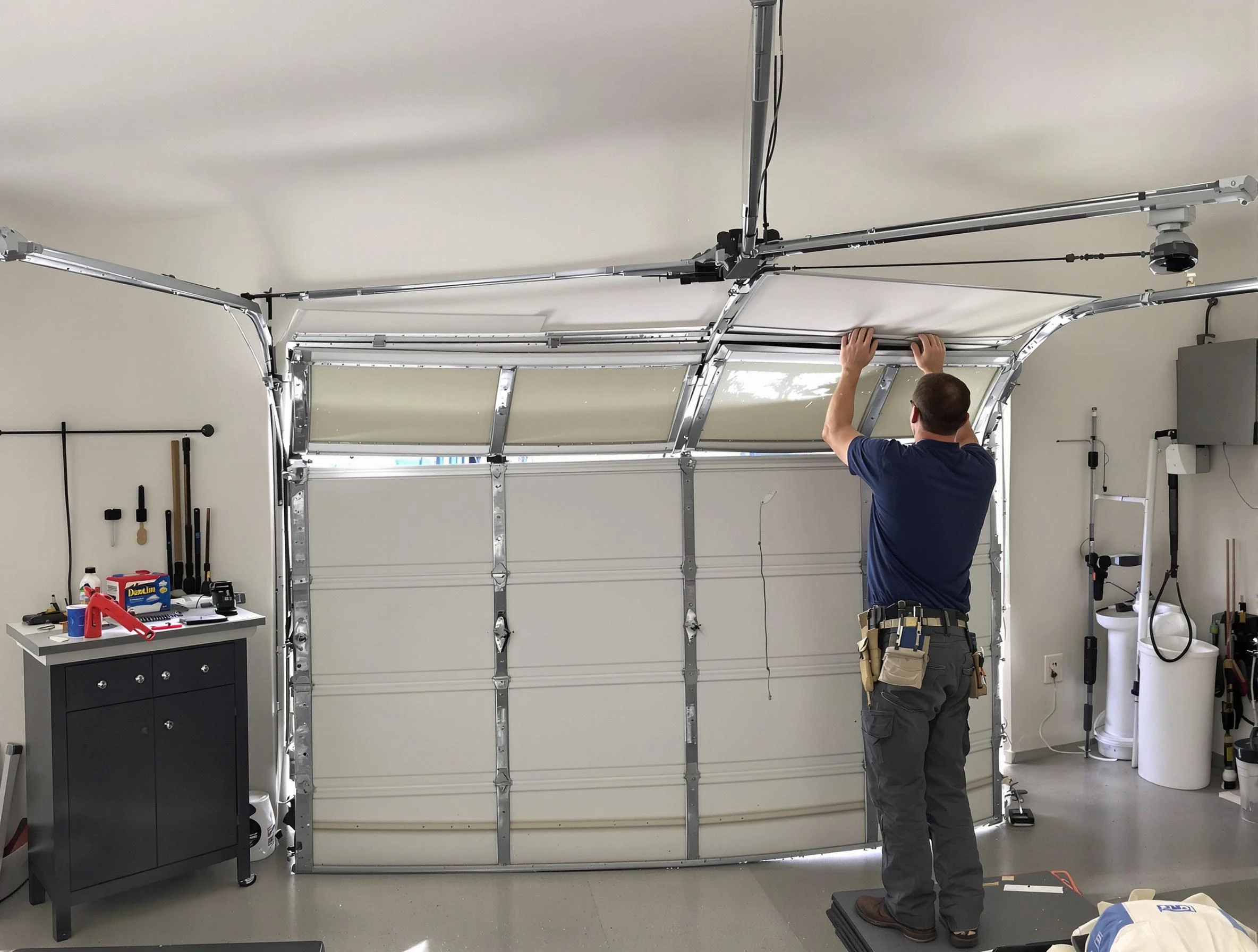 Clarksville Garage Door Repair specialist performing precise section replacement on Clarksville garage door